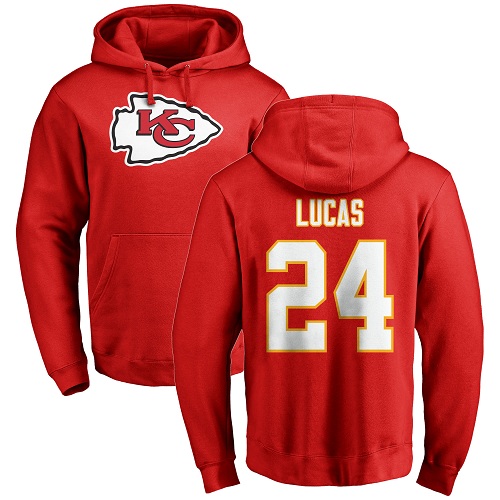 Men Kansas City Chiefs 24 Lucas Jordan Red Name and Number Logo Pullover Hoodie